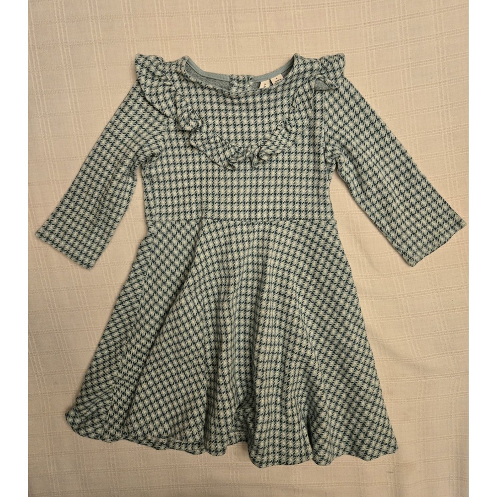 Janie And Jack White And Blue Houndstooth Ruffle Knit Dress Girls Size 4 Classic